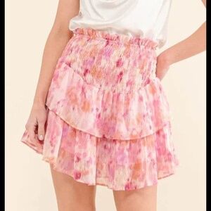 Women’s Pink Watercolor Tiered Skort